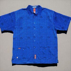 Marc Ecko Vintage Y2K Rhino Logo Royal Blue Button Down Shirt Men's Size XL